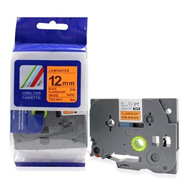 Imagem de Fita Refil Compatível TZ-B31 TZe-B31 Laranja Fluorescente Neon 12mm para Rotulador Brother PT-H105 PT-H110 PT-D200 PT-D210 PT-D400 PT-D410 PT-D600 PT-D610BT PT-P300BT P-Touch Cube