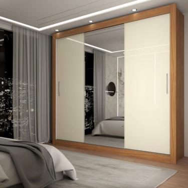 Imagem de Guarda-Roupa Casal Del Plata 3 Portas 4 Gavetas com Espelho Cinamomo/Off White- Panorama Móveis