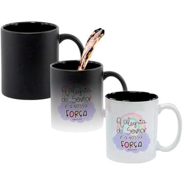 Imagem de Caneca Mágica Porcelana Interna Preta ARCO IRIS A ALEGRIA DO SENHOR E A NOSSA FORCA