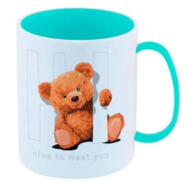 Imagem de Caneca de Polímero Plástico Inquebrável Infantil Azul Tiffany URSO TEDDY OI SENTADO FOFINHO