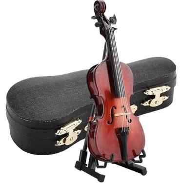 Imagem de Tiiyee Modelo de violoncelo em miniatura, ornamentos de madeira pequenos instrumentos artesanais mini réplica de violoncelo com estojo instrumento musical simulado colecionável para decoração de casa café