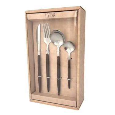 Imagem de Faqueiro 24 Peças Aço Inox Prata Cabo Madeira Organic Lyor