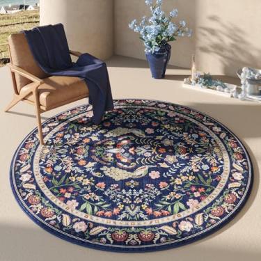 Imagem de Rugcomf Tapete redondo de 1,8 m, lavável, floral, antiderrapante, tapete circular pequeno para quarto, banheiro, entrada, quarto de crianças, escritório (azul)