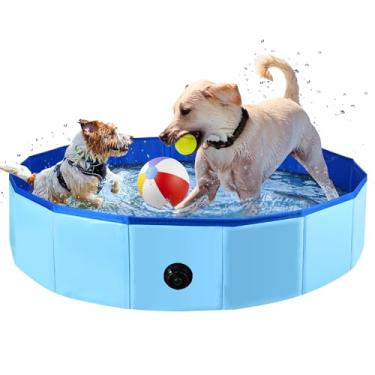 Imagem de Piscina grande para cães, 101 x 30 cm, piscina dobrável para animais de estimação, piscina com enchimento azul portátil para banho de cães, banhos portáteis de PVC para cães grandes
