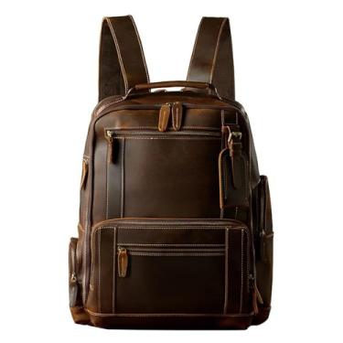 Imagem de Mochila de couro vintage para homens, bolsa de ombro de viagem artesanal para homens, bolsa casual de grande capacidade para laptop