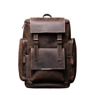 Imagem de Mochila masculina de couro genuíno, mochila retro, bolsa de acampamento, mochila para homens, bolsa de caminhada(Dark brown)