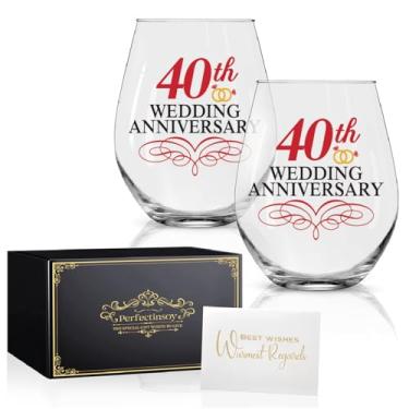 Imagem de Perfectinsoy Conjunto de 2 taças de vinho de aniversário de 40 anos, presente de casamento rubi de 40 anos para mãe, pai, esposa, alma gêmea, casal, presente engraçado vintage exclusivo de 40 anos,