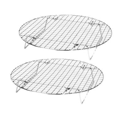 Imagem de kowiofame Prateleiras redondas de 26,7 cm grades de resfriamento a vapor com pés dobráveis bandejas desidratadoras grelhas empilháveis de cozimento de carbono para fritadeira a ar