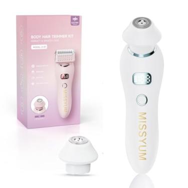 Imagem de MISSYUM Aparador de biquíni feminino 2 em 1 à prova d'água e depilador corporal com tela de LED, carregamento tipo C, barbeador sem fio recarregável para pele sensível, remoção de pelos indolor