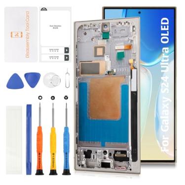 Imagem de Olivechard Tela LCD OLED Galaxy S24 Ultra 17.2 cm + moldura amarela titânio S928U S928A para Samsung Galaxy S24 Ultra Display Touch Digitalizador Assembly(suporte para impressão digital)