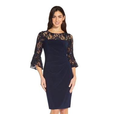Imagem de Adrianna Papell Vestido feminino drapeado jérsei manga sino, Meia-noite, 38