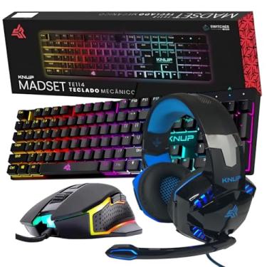 Imagem de KNUP Madset Kit Gamer, Teclado Mecânico RGB ABNT2 Switch Blue, Mouse 4800 DPI, Headset com Microfone (Preto/Azul)