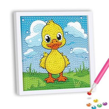 Imagem de SKRYUIE Pintura de diamante 5D para crianças de pato - Kits de arte de diamante DIY para meninos e meninas de 6 a 8 a 10 a 12 anos de idade animal fácil, broca redonda completa - Artesanato para