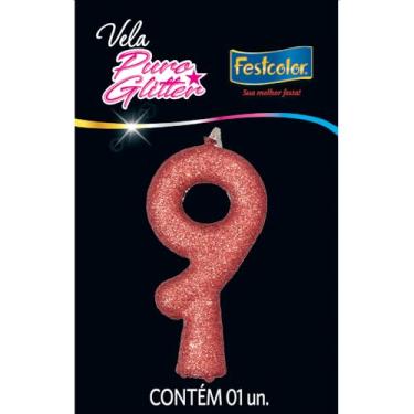 Imagem de Vela Puro Glitter Rose Gold N 9 - Embalagem com 1 unidade.