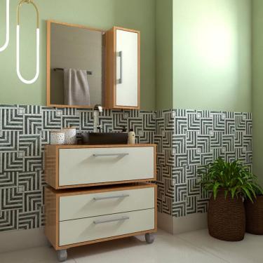 Imagem de Conjunto de Gabinete Suspenso com Cuba Preta, Gabinete de Chão e Armário de Banheiro com Espelho Alice 2 pt 2 gv Mel e Arenas