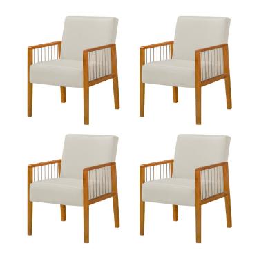 Imagem de Kit 4 Poltronas Decorativa Base em Madeira Maciça e Corda Náutica Copacabana Linho Crú