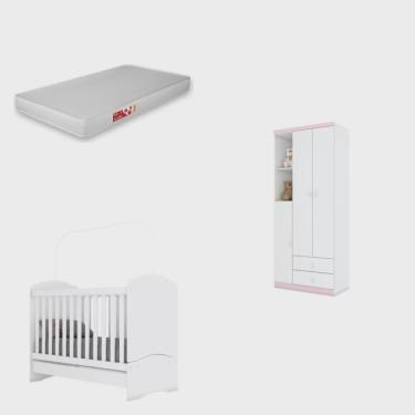 Imagem de Quarto de Bebê Compacto com Berço e Guarda Roupa Lápis de Cor com Colchão