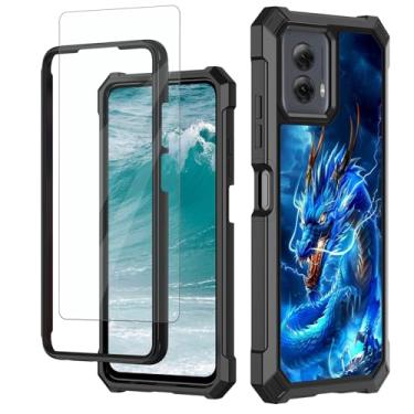 Imagem de GYSYSQSH Capa para celular Motorola Moto G Stylus 5G 2024 com protetor de tela de vidro temperado dragão chinês legal camada dupla capa de proteção à prova de choque resistente à prova de choque capa