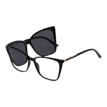 Imagem de Armação Óculos De Grau Feminina Quadrada Clipon 2 Em 1 Bet