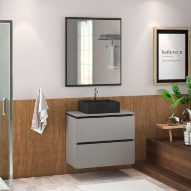 Imagem de Gabinete Banheiro 78cm 3 Gavetas Com Cuba E Espelheira Preto