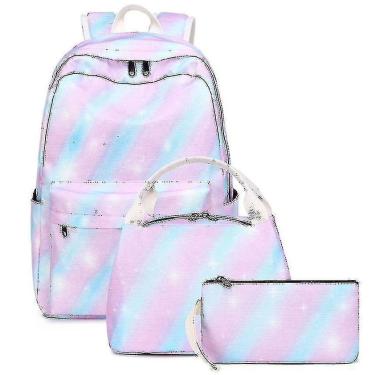 Imagem de Mochilas mochila ao ar livre para mulheres meninas estudante bolsa escolar bolsa caneta listrada rosa