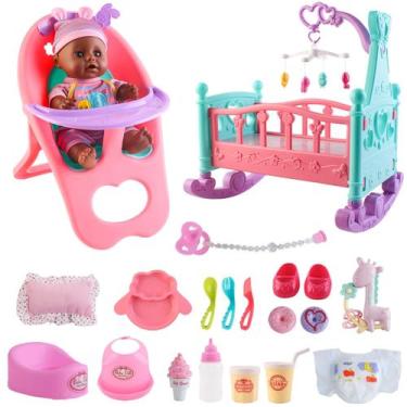 Imagem de Conjunto de bonecas DeAO Black com carrinho de bebê para berço, 21 uni