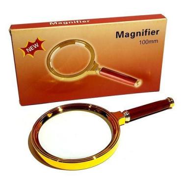Imagem de Lupa Luxo Dourada Lente Aumento 8x Zoom 100mm Cabo Em Mogno - MAGNIFIE