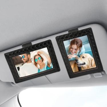 Imagem de KEVANCHO 2 porta-retratos personalizados para viseira de carro, 10 x 15 cm, suporte de couro para foto de carro com clipe removível, moldura magnética para geladeira, acessórios de decoração
