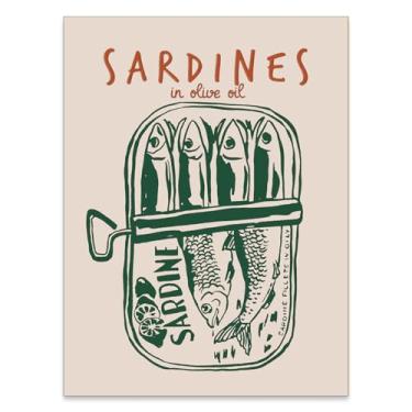 Imagem de Arte de parede de cozinha impressões de lata de sardinha pôsteres retrô moderna imagem estética de comida de sardinha para casa sala de jantar café decoração de parede 30,5 x 40,6 cm sem moldura