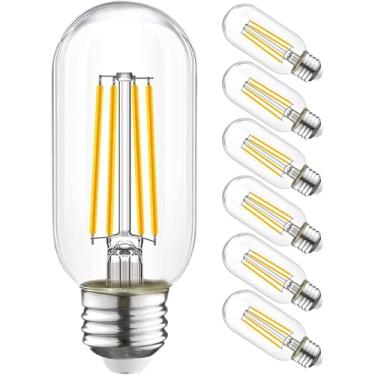 Imagem de winsaLED Lâmpada Led T45 Regulável, Equivalente A 60 Watts, Lâmpadas Led Edison Vintage, Base E26, Lâmpada Decorativa Tubular Transparente, Branco Suave De 2700 K, Pacote Com 6