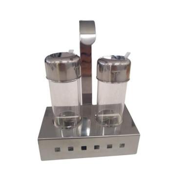 Imagem de Galheteiro mak.inox aço inox / acrílico 3 peças - 12.08