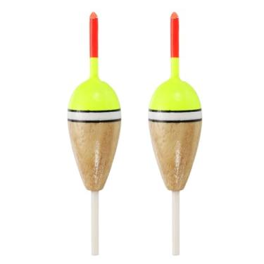 Imagem de PATIKIL Boias de pesca de 6 cm, pacote com 2 boias ovais, acessórios de pesca com corpo flutuante de madeira balsa para equipamentos de pesca em água doce, vermelho/amarelo