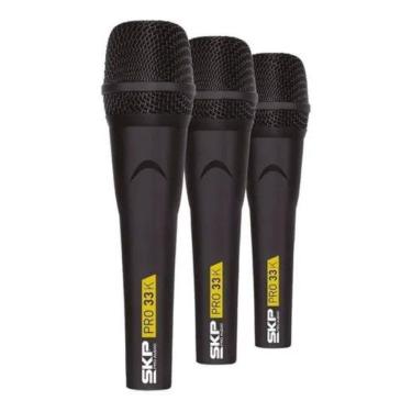 Imagem de Kit 3 Microfones Profissionais SKP PRO33K Dinâmico Cardióide