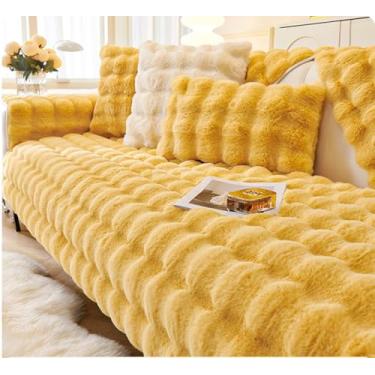 Imagem de Capa de sofá de veludo tridimensional espessada e quente, almofada para sala de estar, almofada para encosto de sofá de pelúcia com massagem antiderrapante, amarela, 90x210 cm, 1 peça