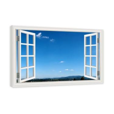 Imagem de PY3H69 Arte de parede em tela de janela aberta, impressão natural em tela. Lindo cenário de céu 10 cm, decoração de parede de paisagem de janela, decoração de casa moderna. Moldura interna de 70 x 105