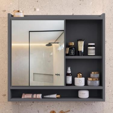 Imagem de Espelheira Para Banheiro Lavabo com Espelho com Nicho e 1 Porta Aqua (CINZA)