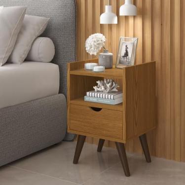 Imagem de Mesa De Cabeceira Alice Modelo Retrô Com 1 Gaveta e Nicho (Freijo)