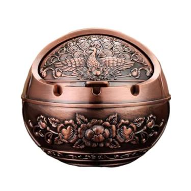 Imagem de Cinzeiro Cinzeiro vintage Cinzeiro decorativo vintage à prova de vento com tampa para cigarros Cinzeiro portátil de metal (interno, externo) Gravura feita à mão Decorações de presente extravagantes (h