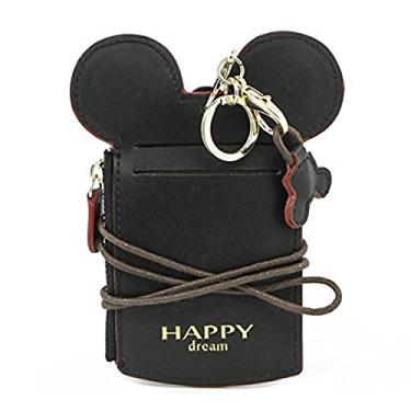 Imagem de Bolsa de pescoço LEECCO, bolsa de couro de viagem pequena para estudantes, carteira de identidade, bolsa de cordão para pescoço, bolsa com carteira de moedas para estudantes, mulheres, crianças e meninas, Black(choose Leecco), m