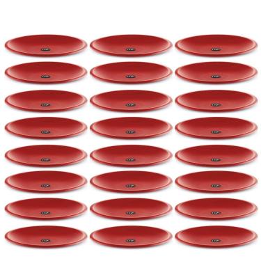 Imagem de Kit 24 Pratos Plásticos 26cm Rasos Redondos Vermelhos UZ Refeição Resistentes