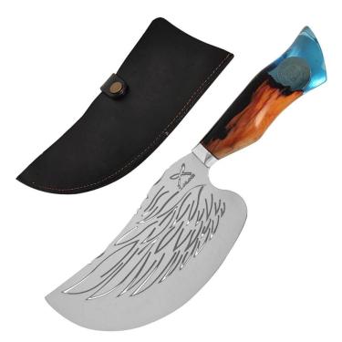 Imagem de Faca Cutelo Celestial Moeda Reis Artesanal 8` Churrasco Asa Anjo Aço Inox 420C Cabo Híbrido