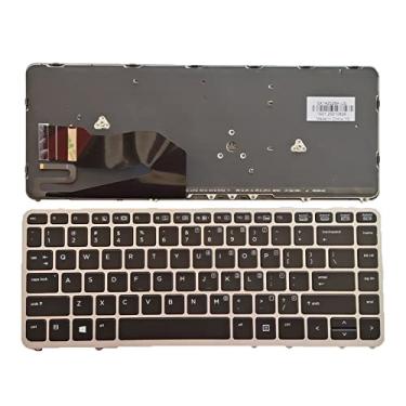Imagem de Layout americano de substituição para laptop com retroiluminação (sem ponteiro) compatível com HP EliteBook 840 G1 G2 / 850 G1 G2 / 745 G1 G2/HP ZBook 14 Series (com moldura prateada)