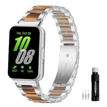 Imagem de Gheper Pulseira de relógio de aço inoxidável de resina compatível com Samsung Galaxy Fit3 SM-R390 SM-R390 pulseira de metal de substituição para homens e mulheres