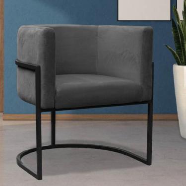 Imagem de Poltrona Reforçadas Decorativa Sala Carla Base Ferro Preta Suede - JMD