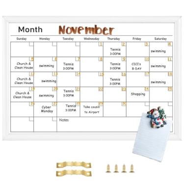 Imagem de Umtiit quadro branco apagável a seco calendário mensal 27 x 37 cm, moldura de madeira branca, quadro branco de superfície magnética para planejamento/agendamento/horário escolar/memorando (WH-2737C, EUA)