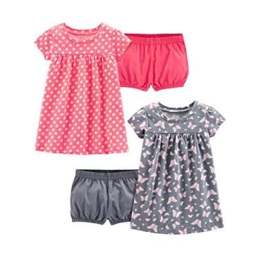 Imagem de Simple Joys by Carter's Conjuntos de vestidos de manga curta e sem mangas para meninas, pacote com 2, Borboletas cinzas/floral rosa, Recém Nascido