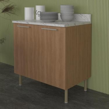 Imagem de Balcão De Cozinha Com Tampo E 2 Portas 80cm Multimóveis Cr20460 Freijó Mármore Branco