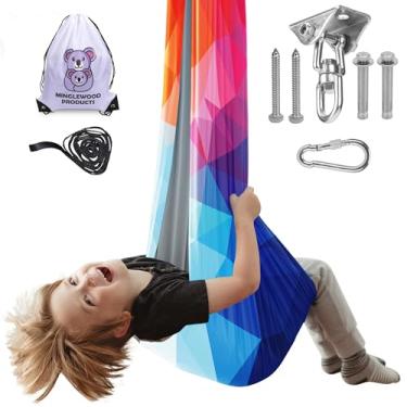 Imagem de MINGLEWOOD Balanço sensorial para crianças – Conjunto de balanço interno com gancho giratório de 360° – Rede aconchegante e calmante para autismo, ansiedade, TDAH e transtornos sensoriais
