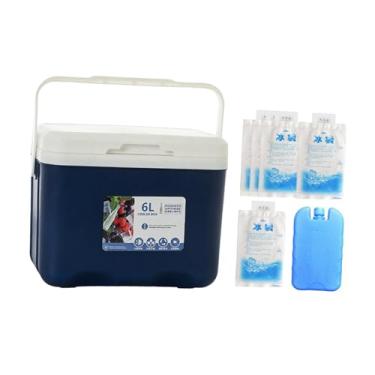 Imagem de Pegciuho Caixa térmica isolada, refrigerador, refrigerador pessoal portátil de 6 litros com bolsa de gelo para bebidas esportivas, churrasco e cozinha, Azul