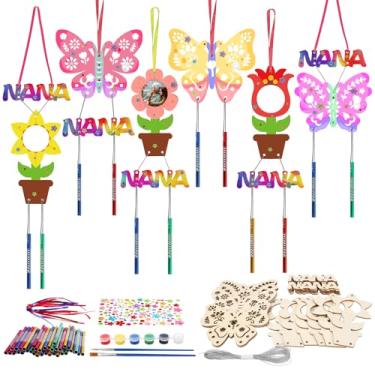 Imagem de Fennoral Kit de campainha de vento da Nana para crianças, faça você mesma vovó, sino de vento, faça você mesmo, colorir arte de madeira e artesanato para o dia das mães, presente para avó de netos